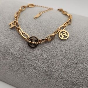 18k Gold Plated Geometric H Chain Bracelet | Mixed Link Design Modern Statement